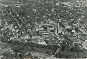 Aerial view of Noblesville from 1950s Noblesville Chamber of Commerce brochure
